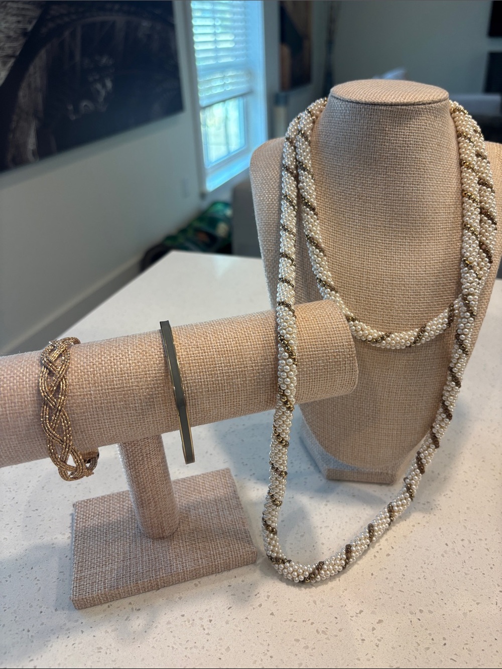 Vintage Costume Jewelry Lot Long Pearl Bead Rope Necklace & bracelets